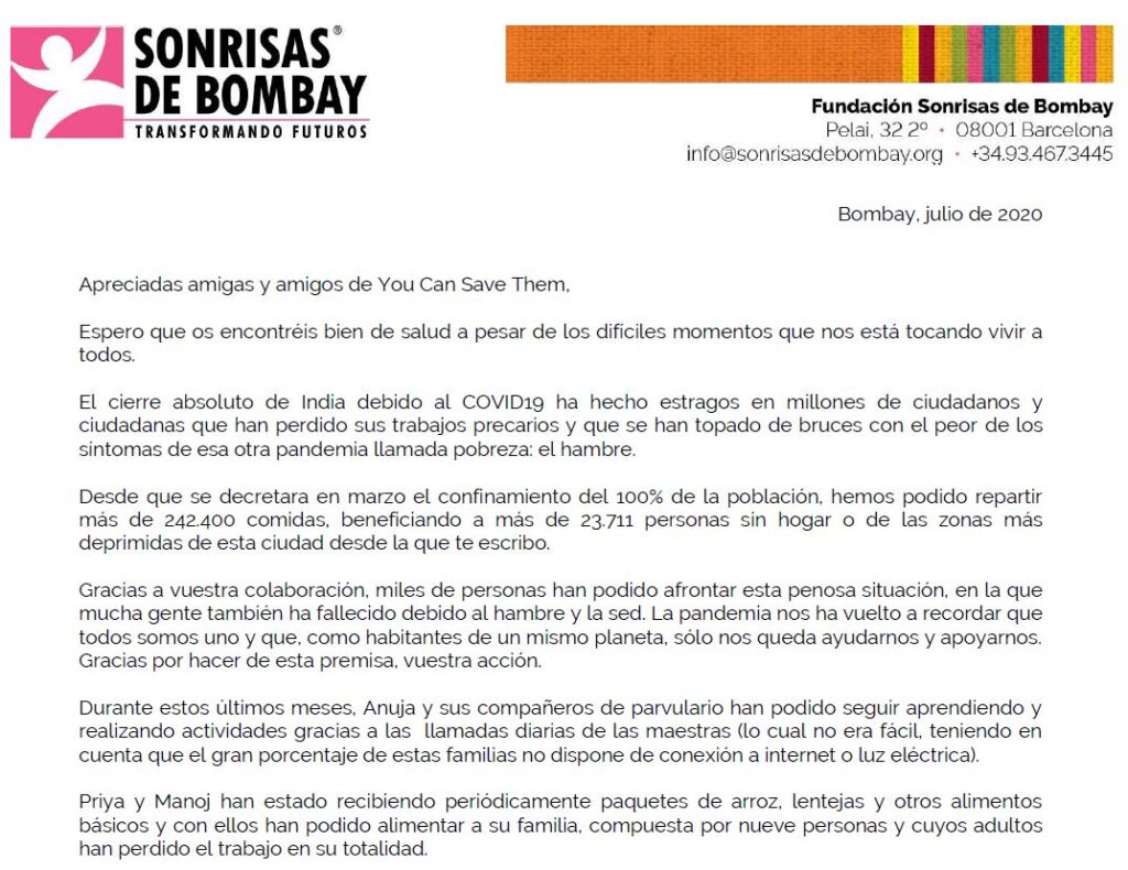 carta ayuda bombai